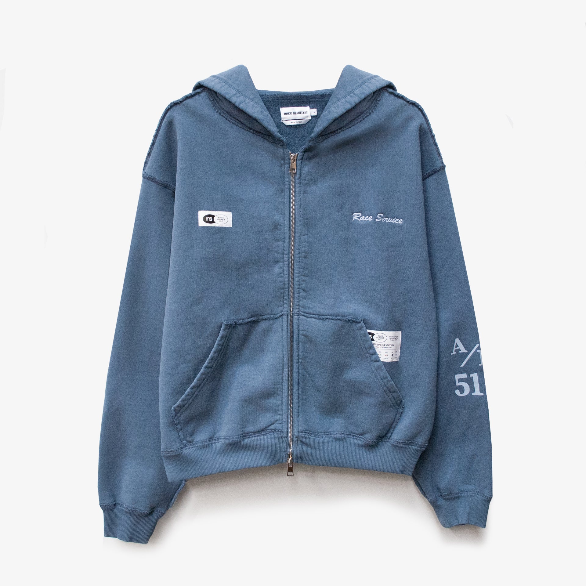 Race Service Signature Hooded Zip-Up, Dusty Blue