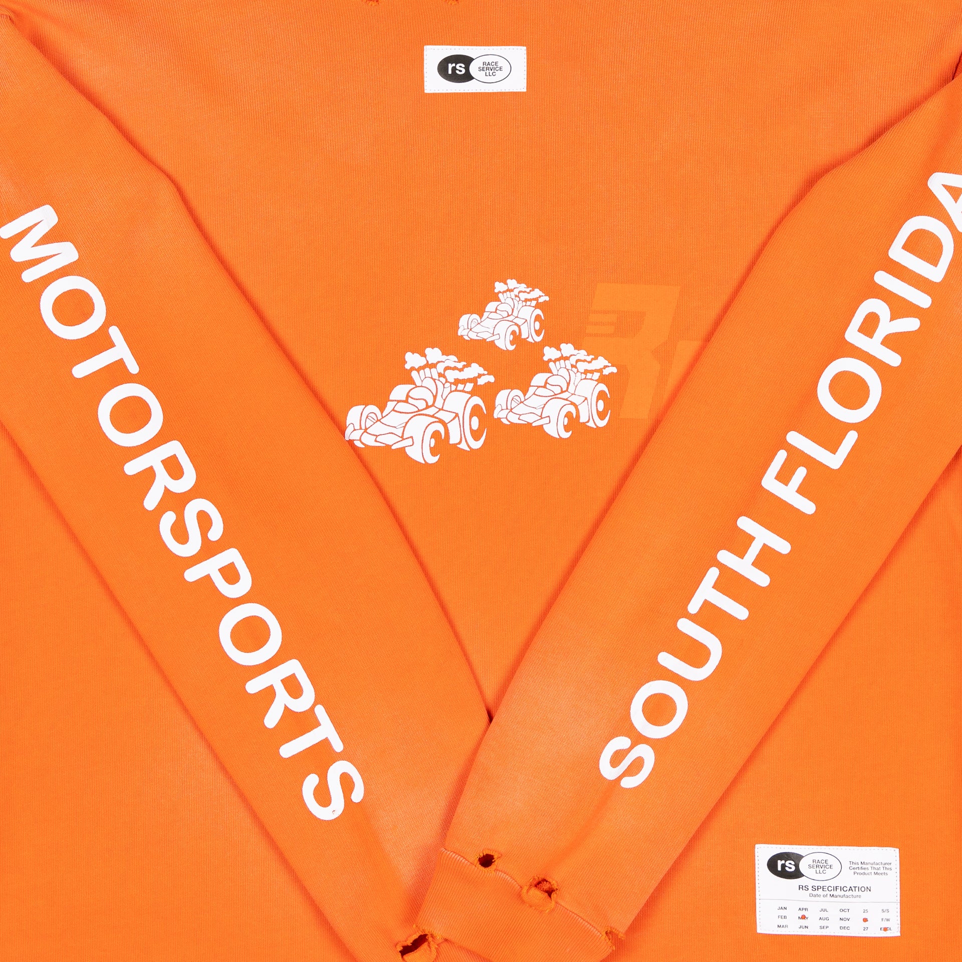 Race Service X South Florida Motorsports Heaveyweight Long Sleeve Tee, Safety Orange
