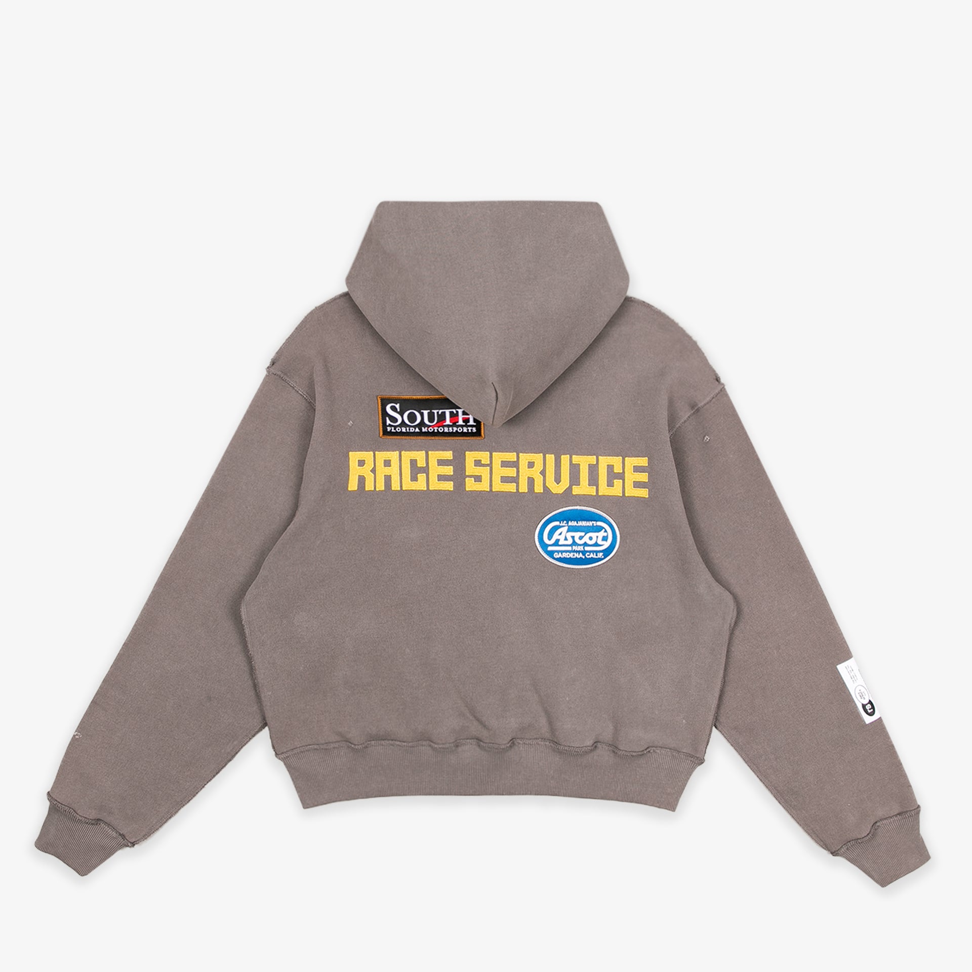 Race Service X South Florida Motorsport Patches Hooded Sweatshirt, Tan