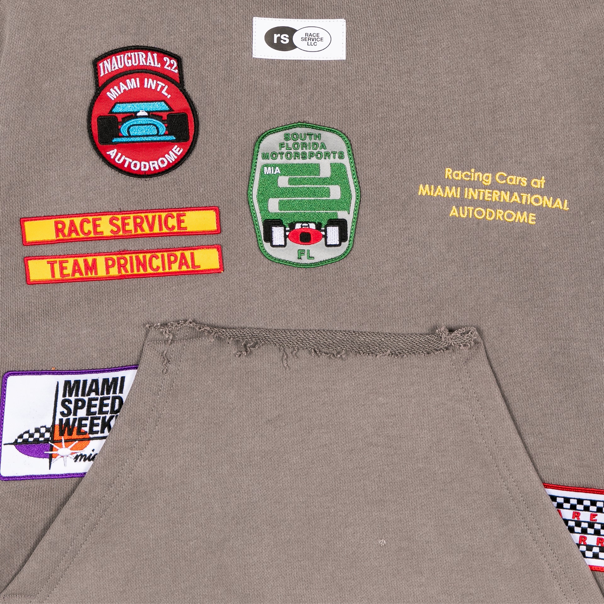 Race Service X South Florida Motorsports Patches Hooded Sweatshirt, Tan