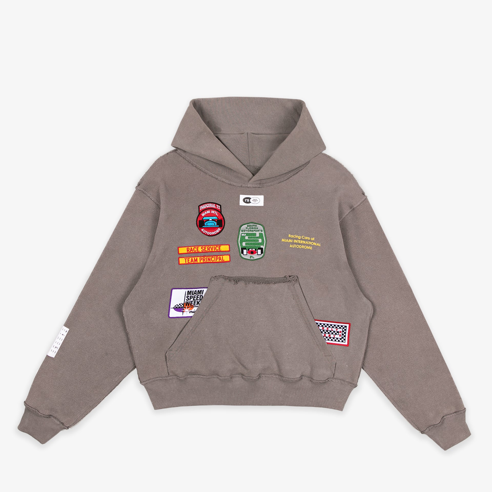 Race Service X South Florida Motorsport Patches Hooded Sweatshirt, Tan