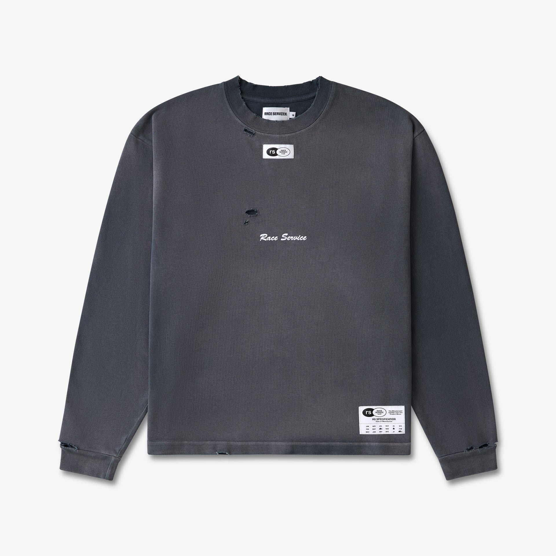 Race Service x Michelin 'Banquet Bibendum' Distressed Long Sleeve Tee, Dark Grey