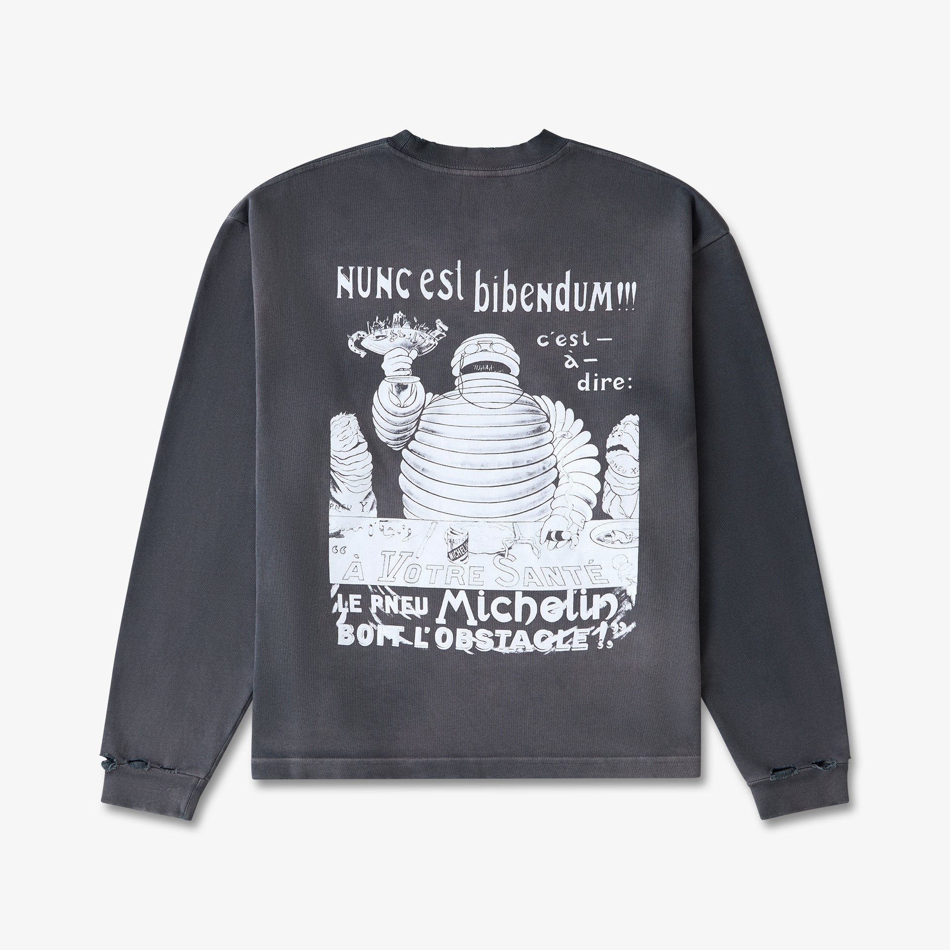 Race Service x Michelin 'Banquet Bibendum' Distressed Long Sleeve Tee, Dark Grey