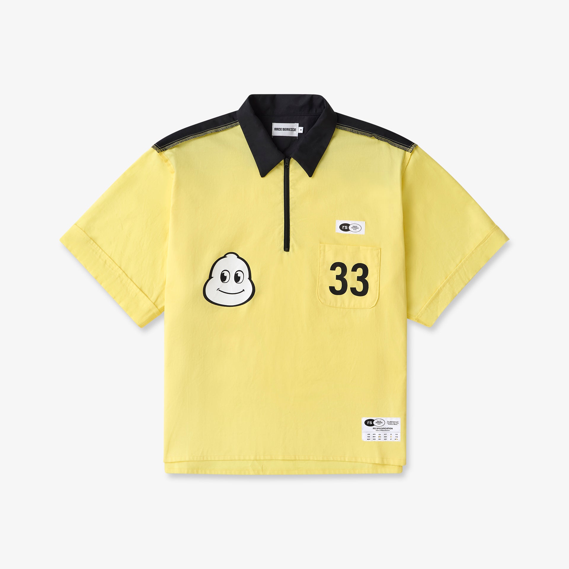 Race Service x Michelin 'Smiley Bib' Zip-Up Shirt, Yellow & Black