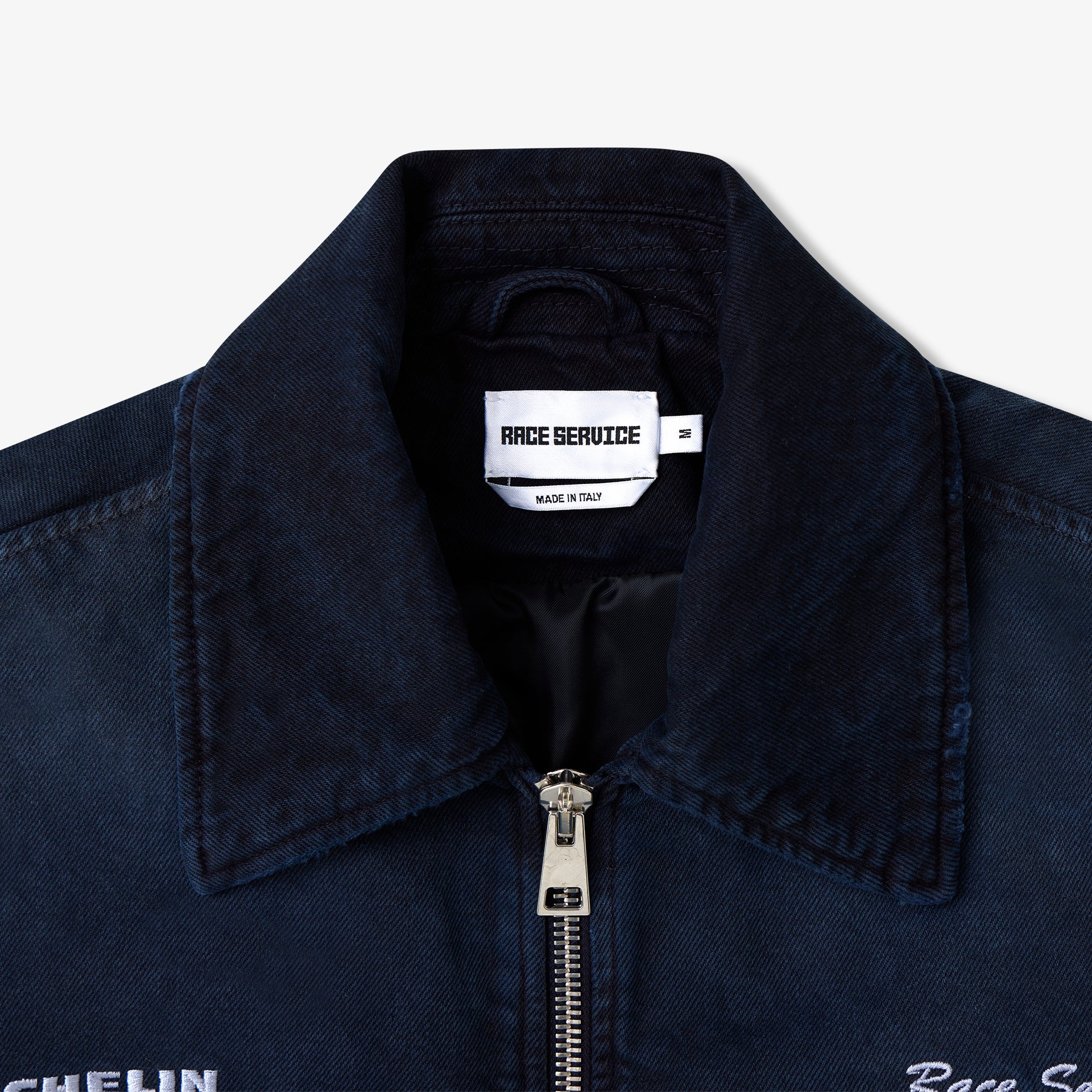 Race Service x Michelin 'Banquet Bib' Distressed Mechanics Jacket, Midnight Blue