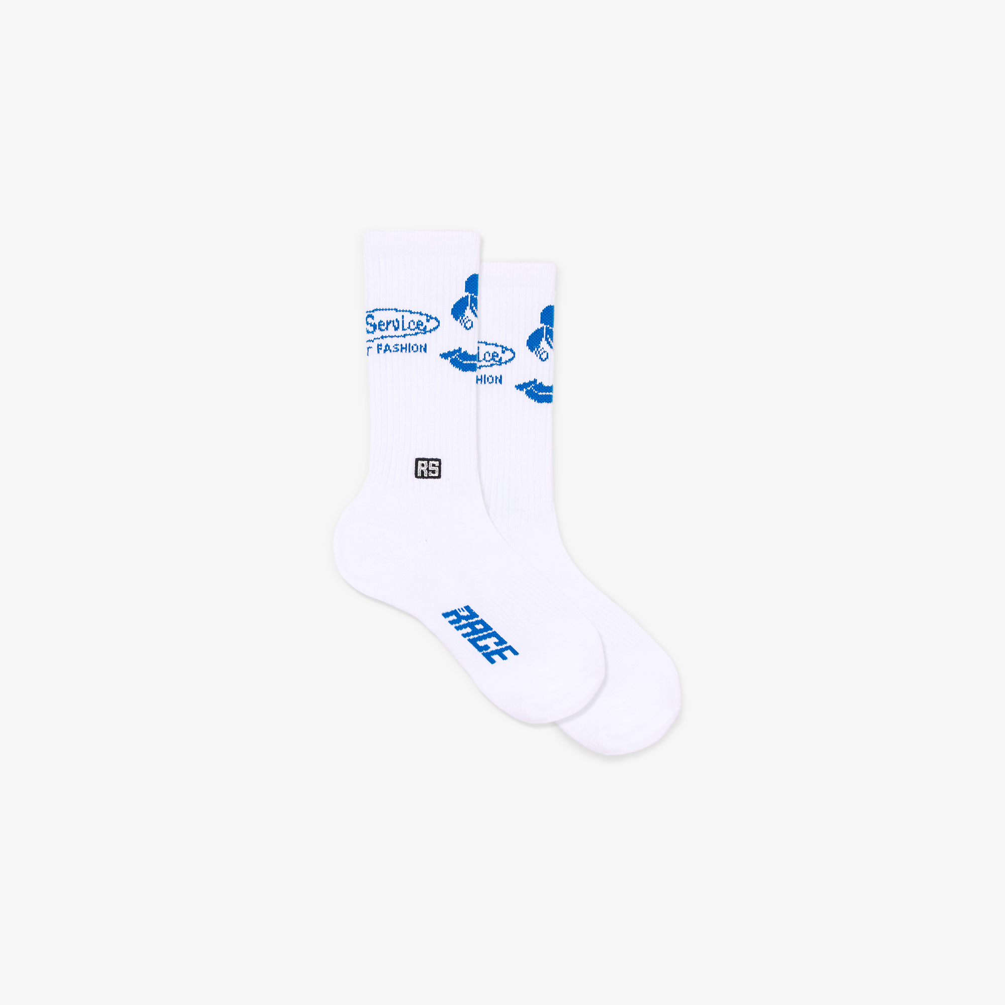 'Fastest Fashion' Socks, White & Blue