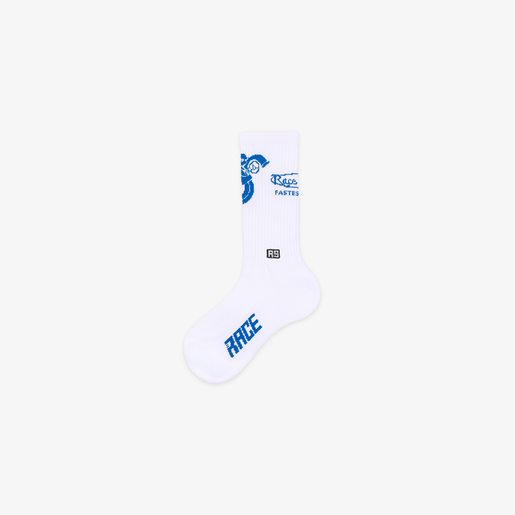 'Fastest Fashion' Socks, White & Blue