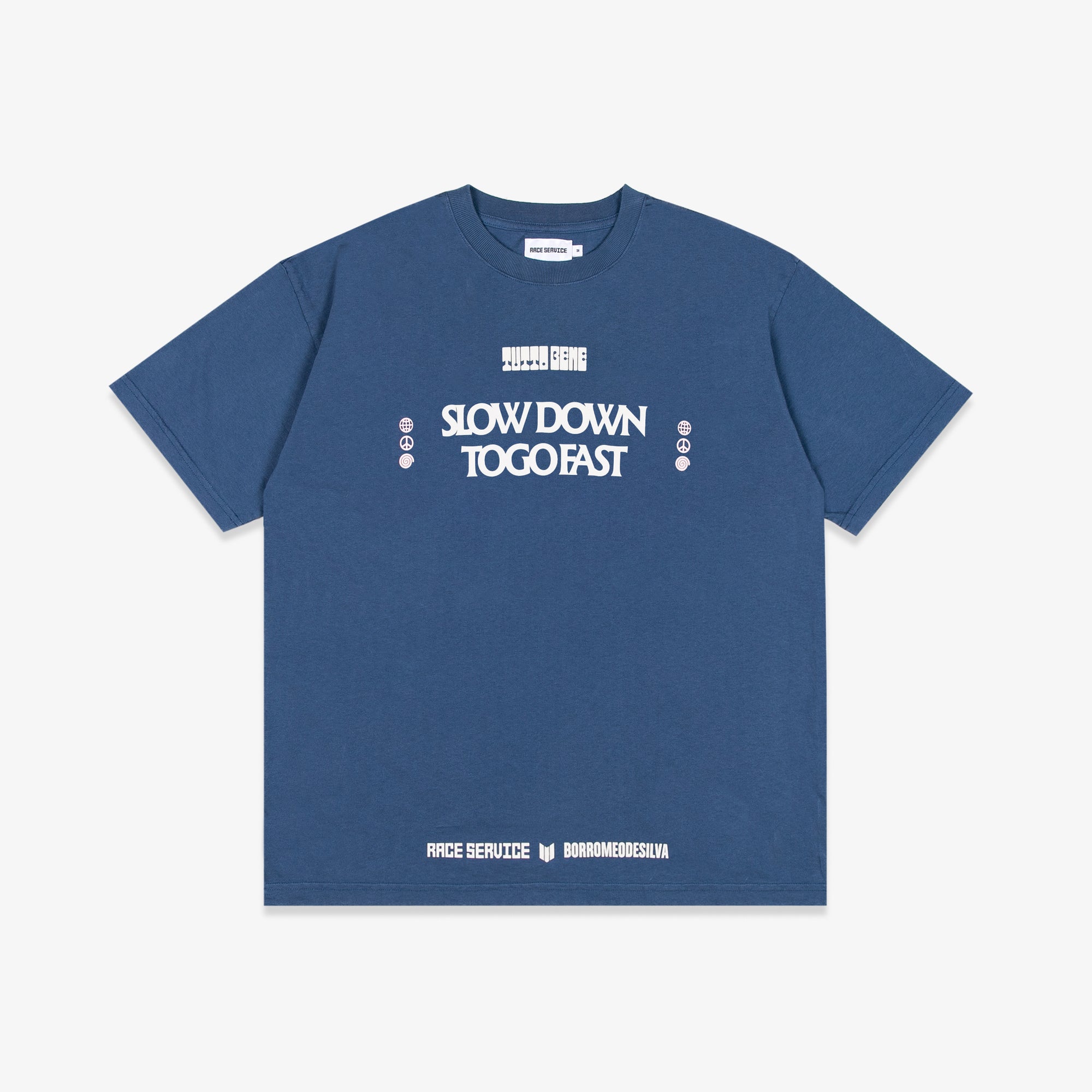 SLOW DOWN TO GO FAST TEE, BLUE