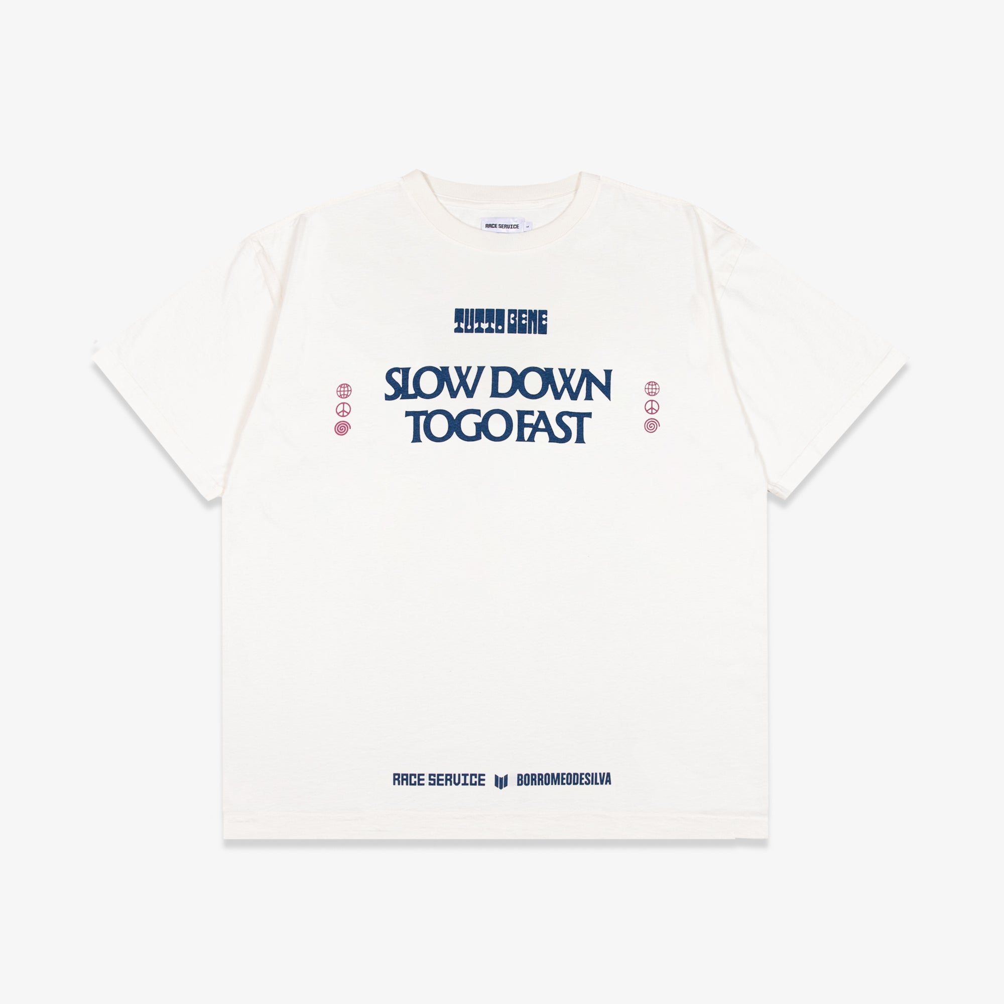 SLOW DOWN TO GO FAST TEE, WHITE