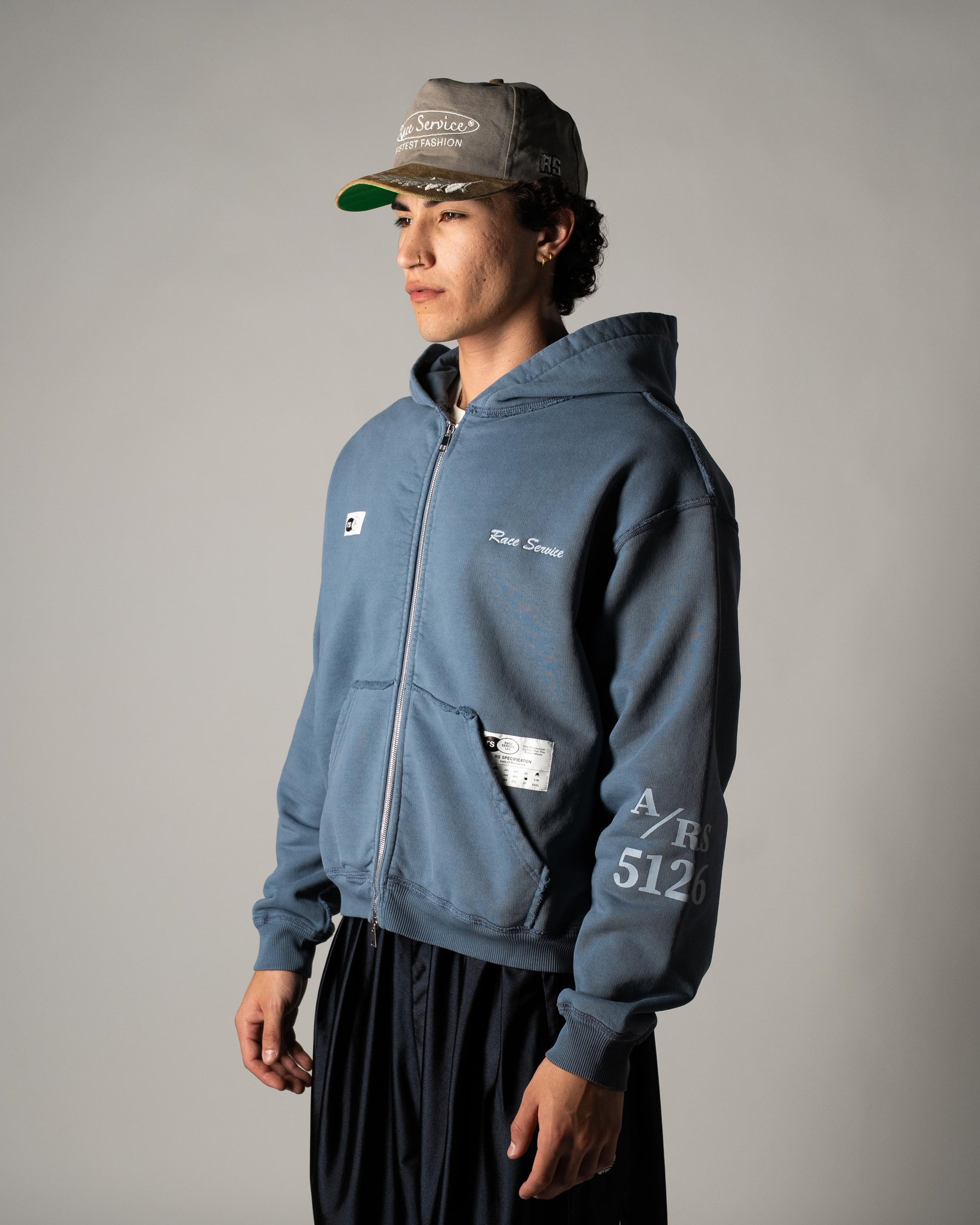 Race Service Signature Hooded Zip-Up, Dusty Blue