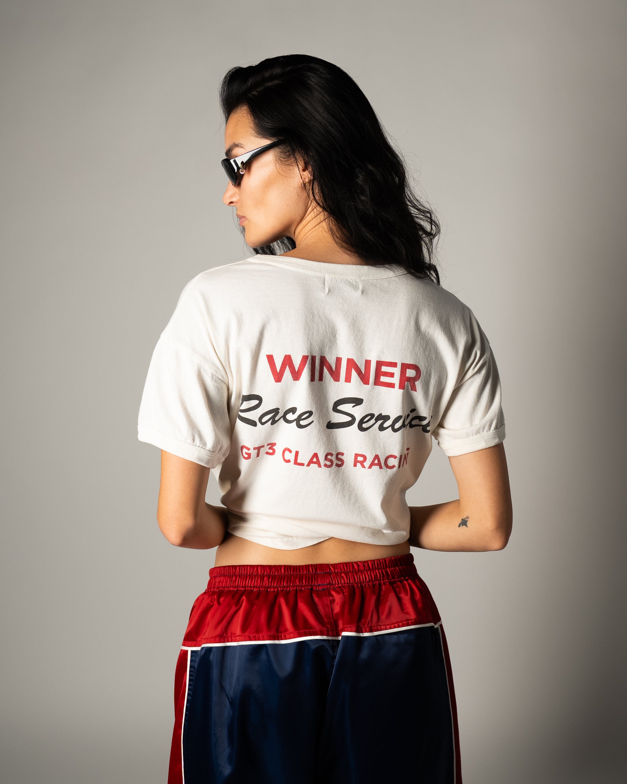 Race Service 'Winner' Crop Tee, Off-White