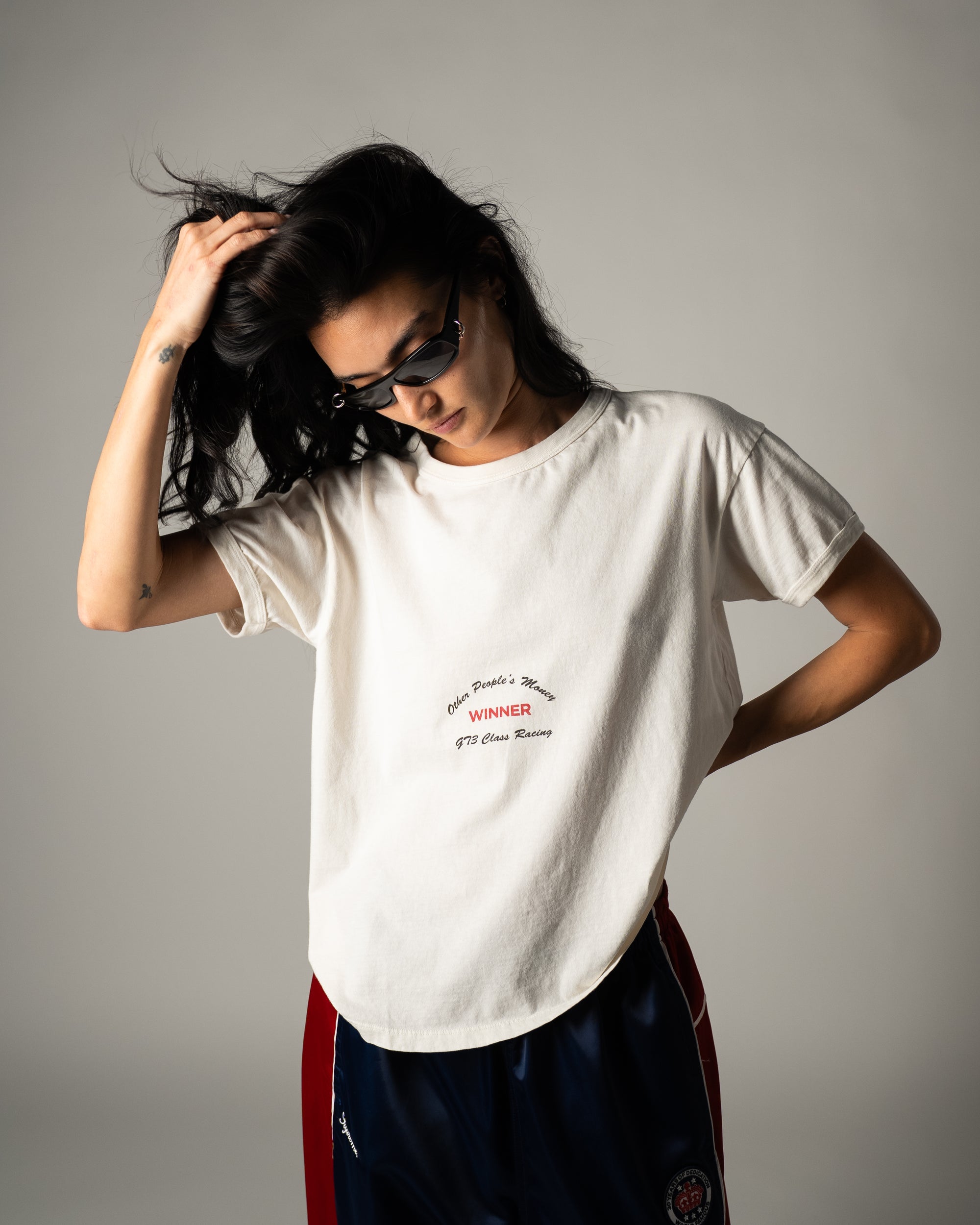 Race Service 'Winner' Crop Tee, Off-White